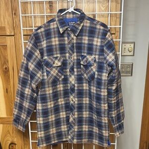 Andover Mills Navy and Beige Plaid Tall Men's Insulated Button Down Shirt